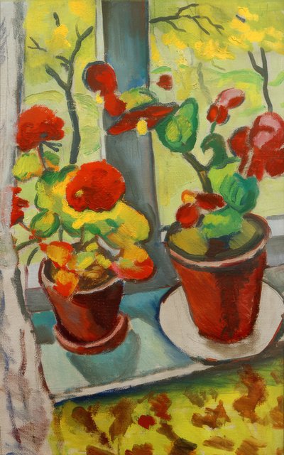 窓際の花（鉢のベゴニアI） 作： August Macke